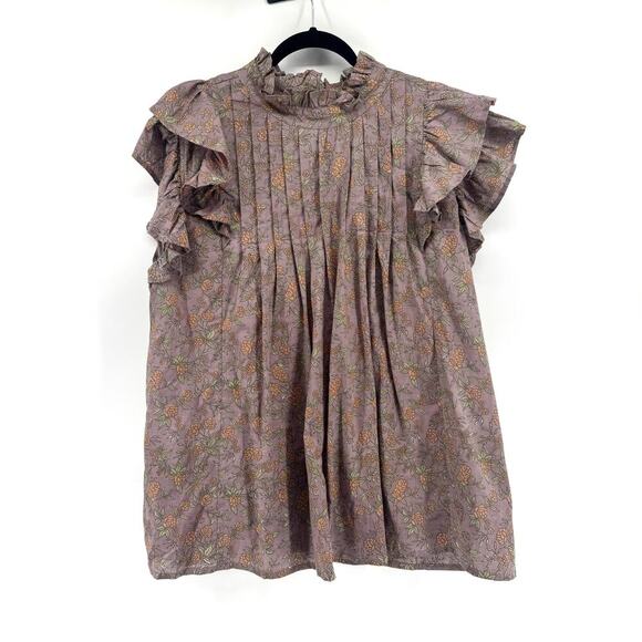 Victoria Dunn Tops - Victoria Dunn Jameson Ruffle Blouse Sz 2XL Floral Pleated Cotton Top Block Print